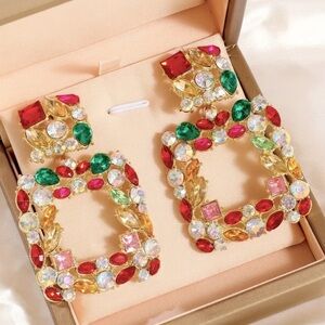 Elegant Multicolor Crystal Earrings. Luxury Colourful statement earrings